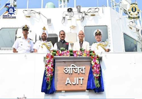 Indian Coast Guard Commissions Indigenous Fast Patrol Vessel ICGS Ajit at Goa Shipyard